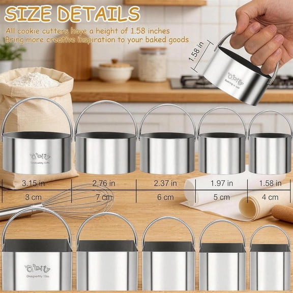 GVDCC-Cookie Biscuit Cutters for Baking Set of 10 pcs, Square and Round Cookie Biscuit Cutters Set with Handle, Small Cookies Biscuits Pastry Brownie Cutter Cake Cutter Tool