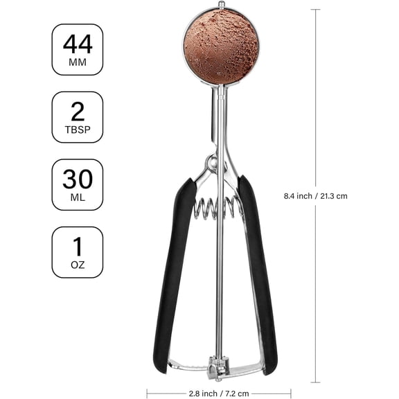 GVDCC-Cookie Scoop 2 Tbsp for Baking, Professional Stainless Steel Ice Cream Scoop 44mm, Melon Baller Muffin Scoop, Good Soft Grips, Quick Trigger Release, 30ml (2 Tablespoon)