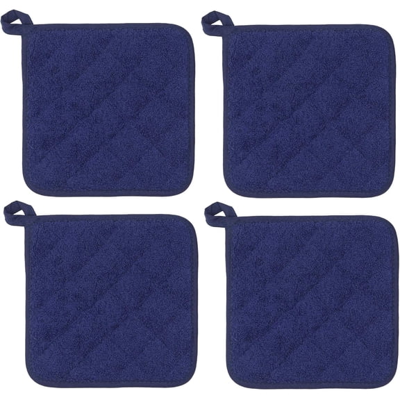 GVDCC-Cotton Pot Holders, Hot Pads for Kitchen,Set of 4, Navy Blue | Heat Resistant Pot Holders For Kitchen Cooking and Baking, Terry Quilted Hot Pads