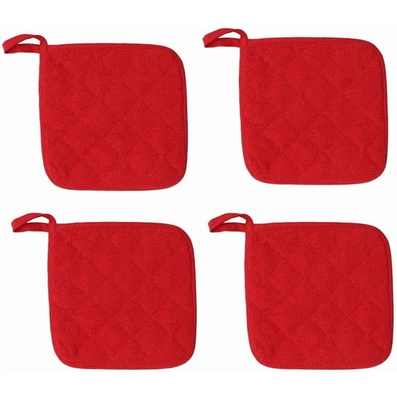 GVDCC-Cotton Pot Holders, Hot Pads for Kitchen,Set of 4, Red | Heat Resistant Pot Holders For Kitchen Cooking and Baking, Terry Quilted Hot Pads