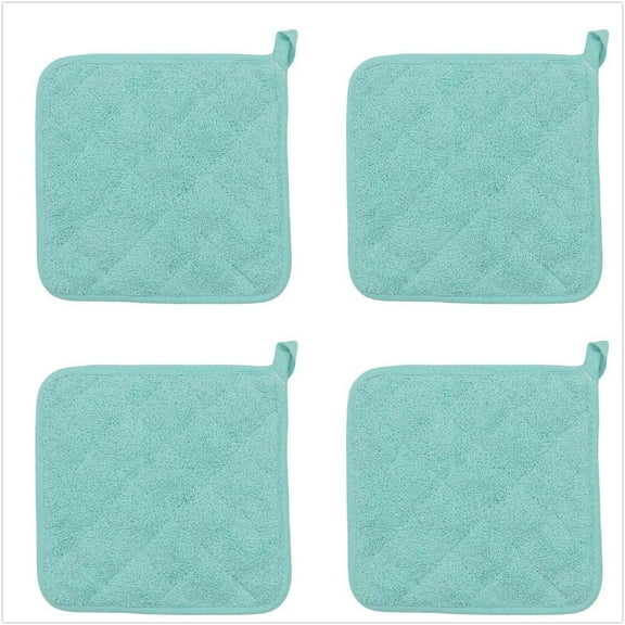 GVDCC-Cotton Pot Holders, Hot Pads for Kitchen,Set of 4, Sky Blue | Heat Resistant Pot Holders For Kitchen Cooking and Baking, Terry Quilted Hot Pads