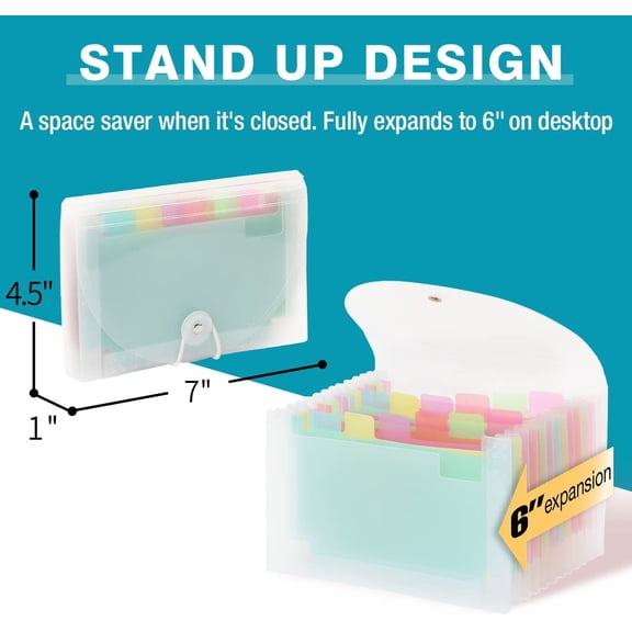 GVDCC-Coupon Receipt Holder, 13 Pocket Accordion File Organizer, 7x4.5 Inches, Colored