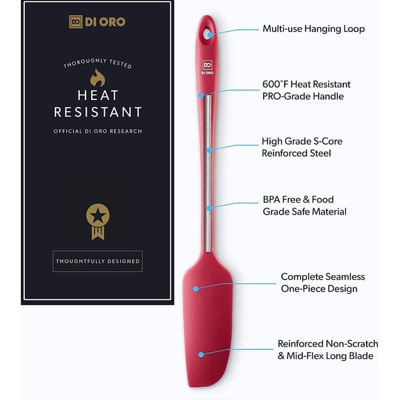 GVDCC-DI ORO Jar Spatula Silicone - Jar Scraper Long Handle for Cooking & Baking - Heat-Resistant Silicone Kitchen Spatula for Cake & Blenders - Nonstick Cookware Safe Utensil - Dishwasher Safe (Red)