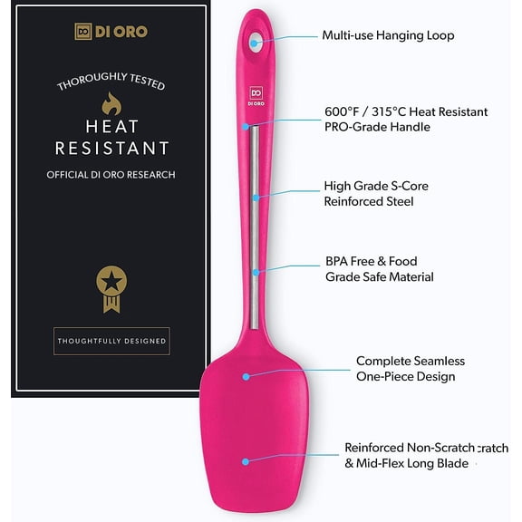 GVDCC-DI ORO Silicone Spoon Spatula - 600F Heat-Resistant Large Silicone Spoonula Scraper - BPA Free Nonstick Cookware Safe Rubber Kitchen Utensil for Baking, Cooking, & Mixing - Dishwasher Safe (Ma