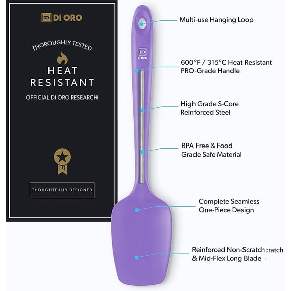 GVDCC-DI ORO Silicone Spoon Spatula - 600F Heat-Resistant Large Silicone Spoonula Scraper - BPA Free Nonstick Cookware Safe Rubber Kitchen Utensil for Baking, Cooking, & Mixing - Dishwasher Safe (La