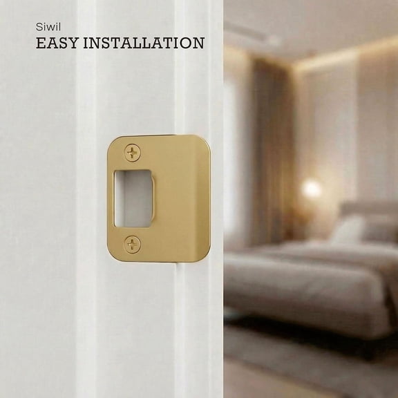 GVDCC-Deadbolt Strike Plate Extended Lip Door Knob Strike Plate, Reinforced Door Lock Reinforcement Plate, Compatible with Standard Deadbolt Latches - 2 Pack (Gold, 2-1/4" x 1-11/16")