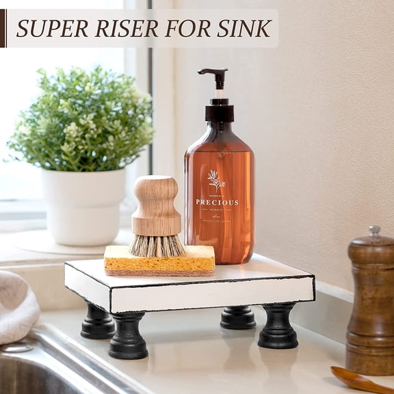 GVDCC-Decorative Wooden Riser for Display : Farmhouse Pedestal Stand for Retro Home Decor and Soap holder for Sink - The Rustic Tray Decor Riser for Kitchen & Bathroom (Black and White)