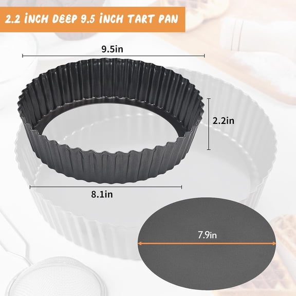 GVDCC-Deep Tart Pan, 9.5 x 2.2 Inches Non-Stick Tall Tart Pan Bottom Can Be Removed. Suitable for Making Various Pies, Tarts and Quiche. Easy to Clean is the Choice for Home Baking.