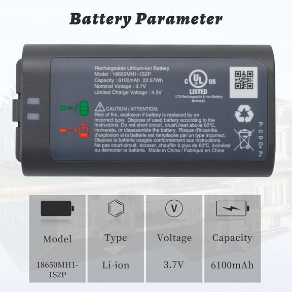 GVDCC-Digital Battery Replacement for myQ Smart Garage Video Keypad Alarm System, Rechargeable Battery Compatible with MYQ 18650MH1-1S2P with Micro-USB Charging Cable, 3.7V 6100mah/22.57Wh