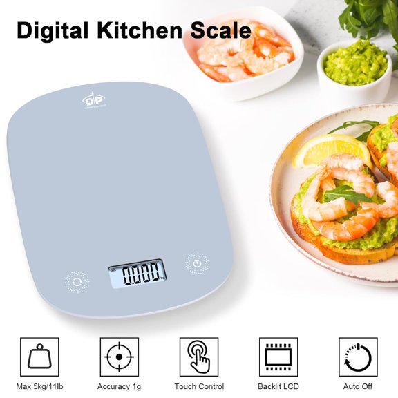 GVDCC-Digital Food Scale, 11lb Digital Kitchen Scale, 1g High Accuracy Meat Scale, 6 Units, Cooking Scale with Hook, Ultra Slim Kitchen Weight Scale, Touch Control, Tare Function, Auto Off, LCD Displ