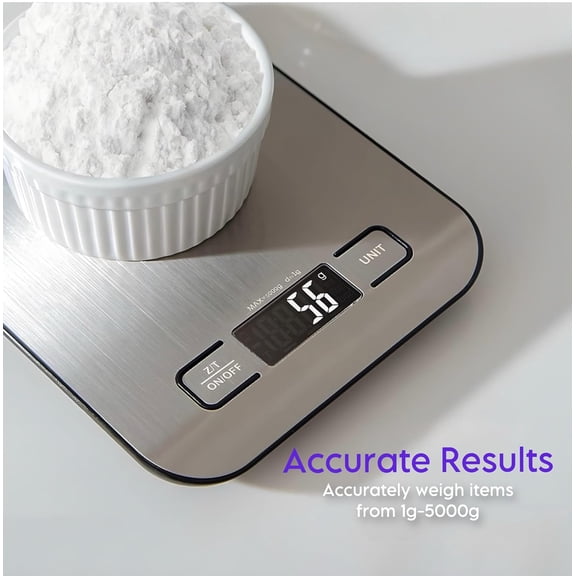 GVDCC-Digital Kitchen Scale, Food Scale in Grams & Ounces, 1g Precision for Cooking, Baking & Meal Prep, Stainless Steel with LCD Display, Tare Function, Compact for Diet & Coffee Use