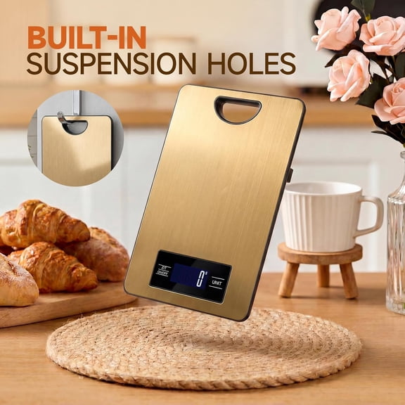 GVDCC-Digital Kitchen Scale & Food Weight Scale with Hang Loop, 11lb Baking Scale for Home and Kitchen, Precise Scales with Grams and Ounces, Stainless Steel (Champagne Gold)