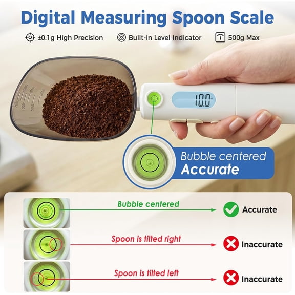 GVDCC-Digital Measuring Spoon Scale Rechargeable - 0.1g High Precision Gram Measuring Spoon with Level Bubble, g/oz/ml Multi-Unit Digital Spoon Scale for Baking Coffee Cooking Pet Food & Weight Contr