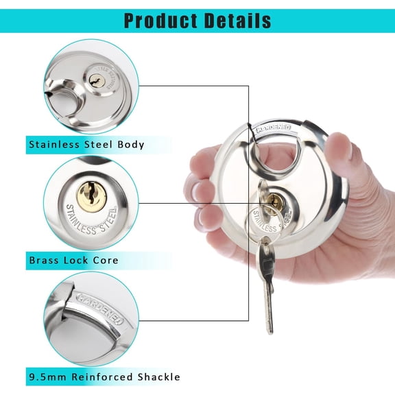 GVDCC-Disc Lock for Storage Unit 2-3/4"(70mm), Stainless Steel Keyed Padlock with Keys, Outdoor Waterproof Storage Lock for Storage Locker, Shed, Gate, Fence, Heavy Duty Keyed Pad Lock