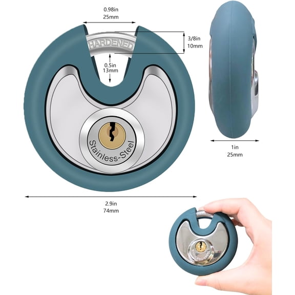 GVDCC-Disc Storage Lock for Storage Unit, Outdoor Waterproof Round Padlock, Heavy Duty Circle Lock with Keys for Uhaul,Moving Truck,Pods Container(3/8-Inch Shackle)
