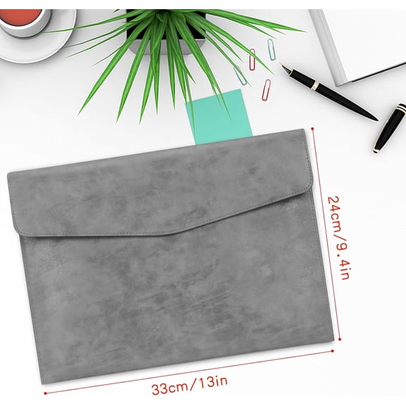 GVDCC-Document File Folder, Waterproof Thin PU Leather A4 Envelope Folder File Document Organizer Storage Case, Filing Envelope Folder with Magnetic Closure, Ash Gray