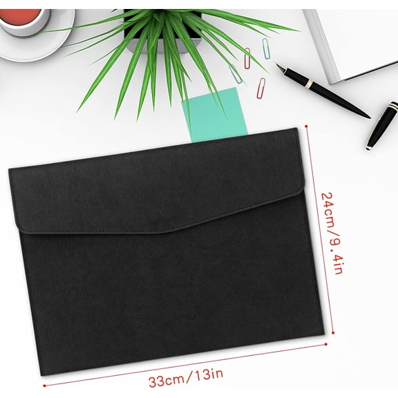 GVDCC-Document File Folder, Waterproof Thin PU Leather A4 Envelope Folder File Document Organizer Storage Case, Filing Envelope Folder with Magnetic Closure, Black