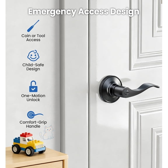 GVDCC-Door Handle Privacy Door Levers, Wave Style Interior Door Knobs for Bedroom and Bathroom, Keyless Reversible Lever Handles for Left/Right Handed Doors, Matte Black