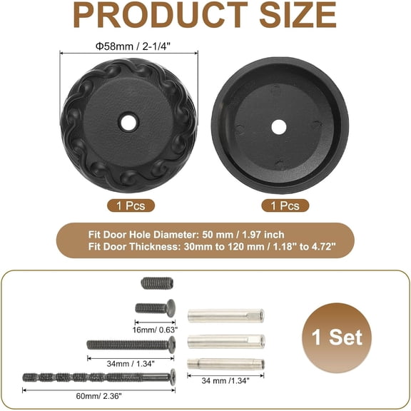 GVDCC-Door Hole Cover Plate 2-1/4 Inch Zinc Alloy Vintage Round Deadbolt Knob Hole Repair Cover Fits Doors 1-3/16" to 4-3/4" Thick for Hole Filling Decoration, Black