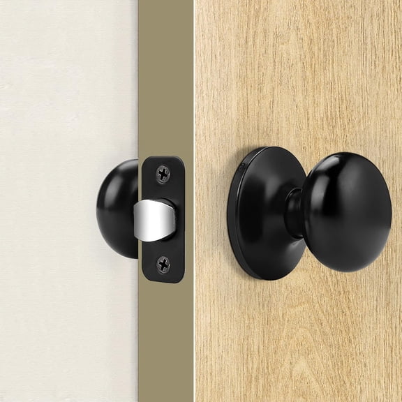 GVDCC-Door Knobs Interior, Passage Flat Ball Handle Closet Door knob for Hallway French Doors, Black 1 Pack Universible Levers, Solid Latch