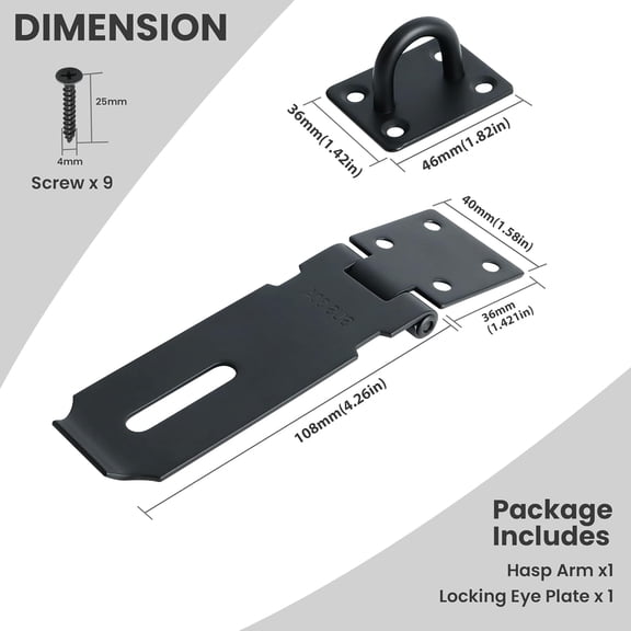 GVDCC-Door Lock Hasp Latch,4 Inch SUS 304 Stainless Steel Safety Packlock Clasp Hasp Lock Latch with Fixing Screw for External Doors Window Cabinet Pet Cage, Black,MS99-B