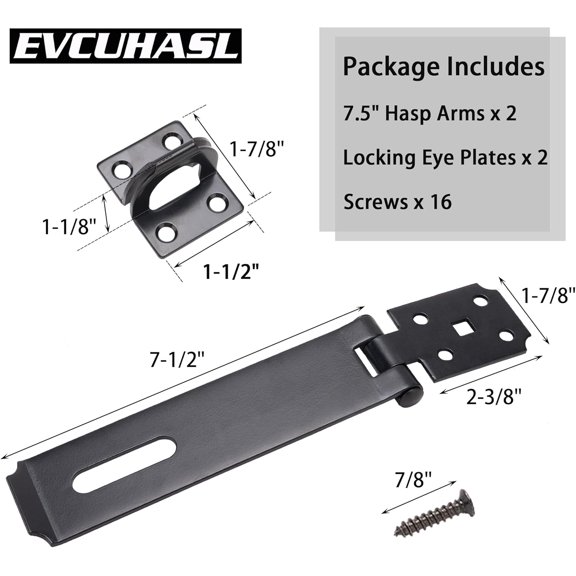GVDCC-Door Lock Hasp Latch, Thicked Design Latch Lock, High Quality Iron Security Packlock Clasp Hasp Lock Latch for Doors, Black Finish with Screws, 2 Pack(7-1/2 Inch)
