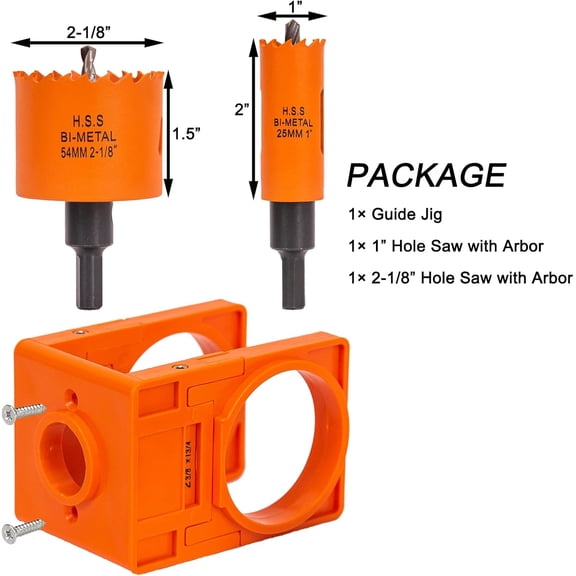 GVDCC-Door Lock Installation Kit for Knob, Lever & Deadbolt | For Wood and Metal Doors, Drilling Kit with 1" & 2-1/8" Hole Saws, Adjustable Jig, Fast Chip Removal, DIY Friendly, Orange