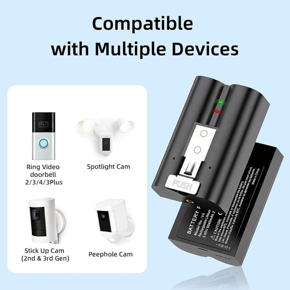 GVDCC-Doorbell Battery Plus 1 Pack 6040mAh Ring Video Replacement Battery with Micro USB Port Compatible with Ring Video Doorbell 2/3/3+/4, Peephole Cam, Upright Camera, Spotlight Camera