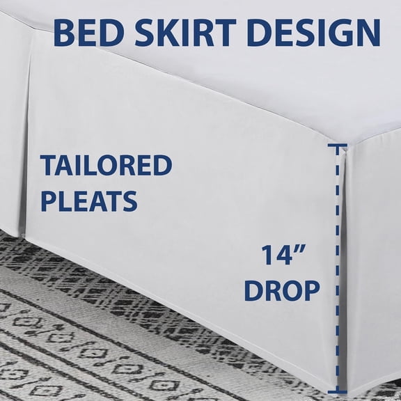 GVDCC-Double Brushed Microfiber Pleated Easy Fit Bed Skirt, Ultra Soft, Fade and Wrinkle Resistant - White, King
