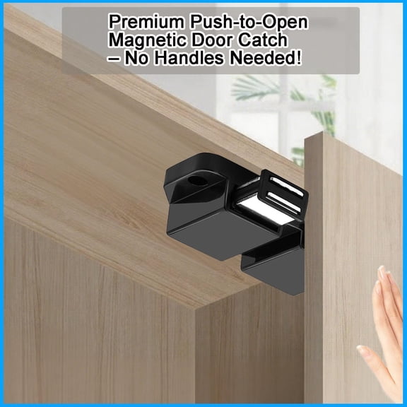 GVDCC-Double Magnetic Push to Open Cabinet Hardware 2 Pack Push to Open Door Latch Push Latches for Hidden Door Push Release Drawer Pull Touch Lock Tip On RV Closet Close Strong Pop Out, Black