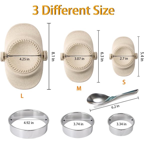 GVDCC-Dumpling Maker, Empanada Maker Press Multiple Size Dumpling Mold Set with Dough Cutter & Stuffing Spoon, Dumpling Maker Kit for Pierogi Gyoza Ravioli Chinese Dumpling, 3 Sizes (4.2"+3"+2.7")