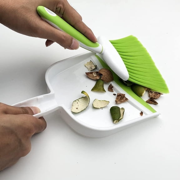 GVDCC-Dust pan, Mini Dustpan and Brush Set, Small Broom and Dustpan Set, Small Hand Broom and dust pan Set, Whisk Broom, Dust pan and Brush for Desk, Table, Home, Kitchen (Light Green 2pcs)