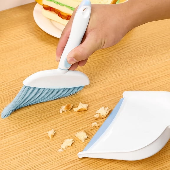 GVDCC-Dust pan, Mini Dustpan and Brush Set, Small Broom and Dustpan Set, Small Hand Broom and dust pan Set, Whisk Broom, Dust pan and Brush for Desk, Table, Home, Kitchen Necessities (Light Blue 2pcs