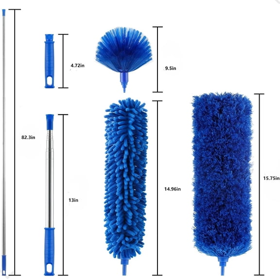 GVDCC-Duster, Microfiber Dusters with 2 Handle Sets, Durable 15-98.1 Inches Long Telescopic Rod, Washable, Feather Dusters for Cleaning Cobweb and Ceilings Fans, 5 Pack (Blue)