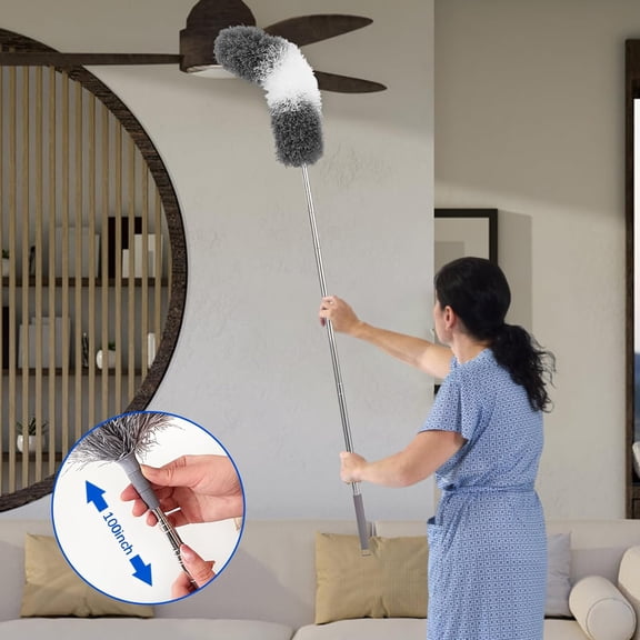 GVDCC-Dusters for Cleaning,9Pcs Feather Duster with Extension Pole Up to 100'',Bendable Extendable Long Feather Duster for Cleaning Fan,High Ceiling,Blinds,Furniture,Cars