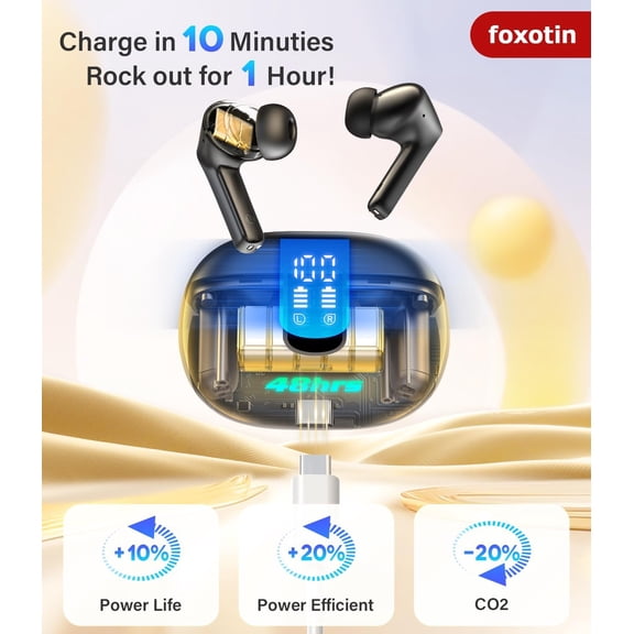 GVDCC -Ear Buds Wireless Earbuds - Bluetooth 5.3 Headphones (48H Playback) Built in Mic with LED Display Charging Case, IP7 Waterproof Earphone for iPhone Andriod Phones Laptop Sports Workout-Black
