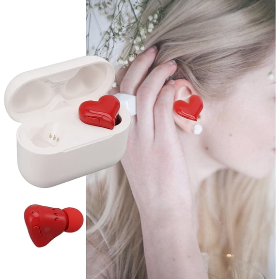 GVDCC -Earbuds Stylish Heart Shaped with Charging Case, Noise Cancelling HiFi Stereo BT Earphones, Cute Creative Red Heart Bluetooth Earbuds for Music Calling