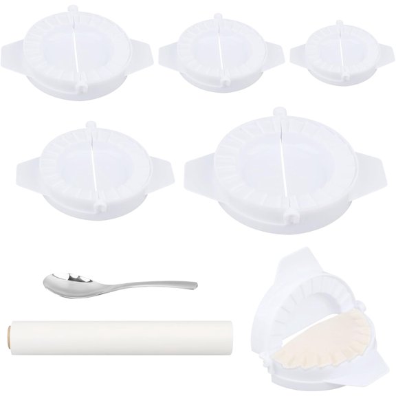 GVDCC-Empanada Maker Press, Dumpling Mold Set with Dough Cutter, Filling Spoon & Storage Box, Suitable for Pierogi, Pastelitos, Calzone(White,Size:6.1/4.7/3.8/3/2.2inch)