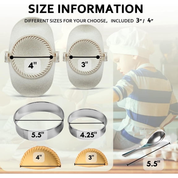 GVDCC-Empanadas press mold maker Set, Dumpling Mold Set for Pierogi, Pastelitos, Calzone, Turnovers, Chinese Dumpling, White 2 Sizes (4"+3")