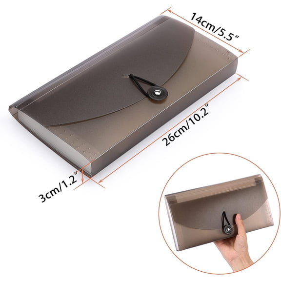 GVDCC-Expanding Accordion File 13 Pockets Small Card Ticket Holder Storage Folder Check Bill Plastic Wallet Case (Coffee Translucent)