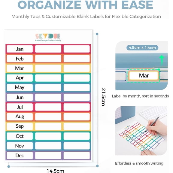 GVDCC-Expanding File Folder with 13 Pockets, Accordion Document Organizer with Monthly Labels, A4 & Letter Size for Tax Records, Medical Files, Receipts, Home of Haze Blue