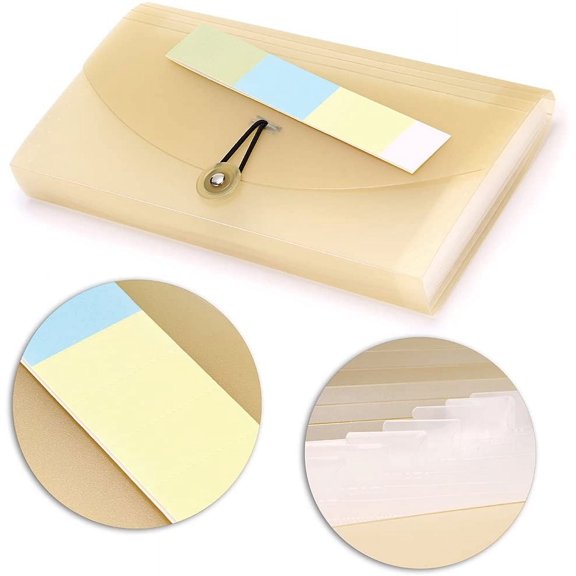 GVDCC-Expanding File Folder - 13 Pockets, Small Accordion File Folder, Expandable Card Ticket Holder, Plastic Business Document Organizer, Khaki Translucent
