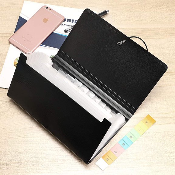 GVDCC-Expanding File Folder - New 13 Pockets Handy Accordion File Organizer for Receipts Coupons Cards Tickets Tax Item File Storage Folder Check Bill Plastic Accordion Wallet Case(with Rope,Black)