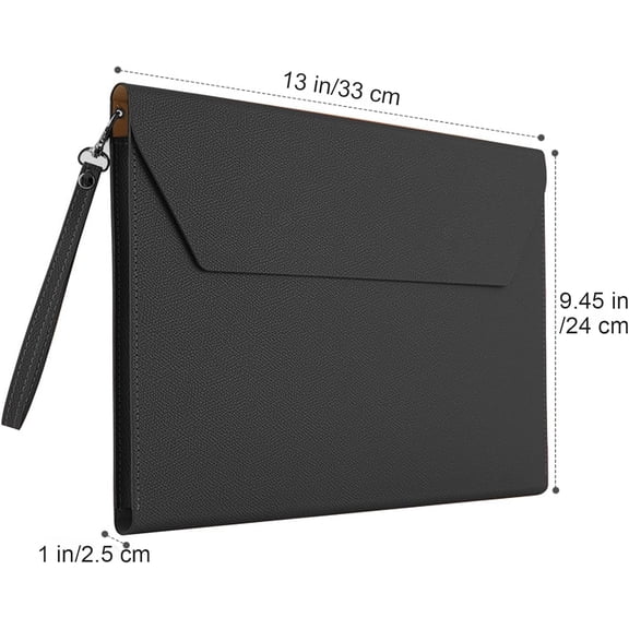 GVDCC-Expanding File Folder Organizer PU Leather Document Holder File Pocket Envelope Portfolio Bag with Hand Strap and Magnetic Closure for A4 Letter Size Paper (Black)