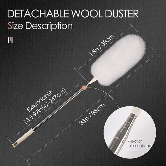 GVDCC-Extendable Lambswool Duster 29-110 Inch,Anti-Static Flexible Head, Stainless Steel Pole for Cleaning High Ceiling,Fan,Furniture,Roof Dusting