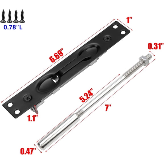 GVDCC-Extension Flush Bolt for Double Doors, 6.7 Inch Matte Black French Door Lock Alternative with 7 Inch Rod, Stainless Steel Flip-Lever Security Bolt with Rod for Home & Commercial Use, 2Sets