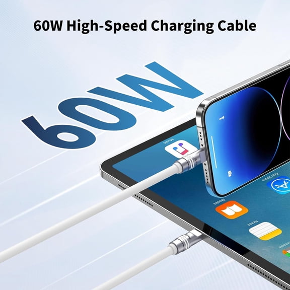 GVDCC -Fast Charging USB C Cable 60W, Type-C to Type-C Cable 4 FT Durable Soft Silicone Extra Thick Phone Charger Cord Data Transfer Cord for Phone, Tablet, Laptop, White
