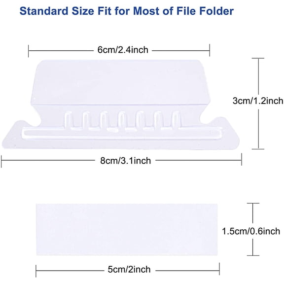 GVDCC-File Folder Tabs, 100+200 Sets Hanging File Folder Tabs with Inserts for Hanging Folders, 2 Inch Clear Plastic Hanging File Tabs for Quick Identification