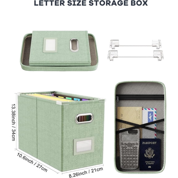 GVDCC-File Organizer Box with Lid, Hanging Filing File Box with Mesh Pocket, Document Organizer Box for Letter Files, Portable Storage Box(1 PCS, Green)