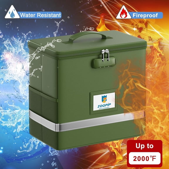 GVDCC-Fireproof File Box with Lock, Document Box Storage Organizer, Suitable for Hanging File Folders in Letter Size, Collapsible File Box, Reflective Strip for Fast Find (12.2"*6"*10.2, Green)